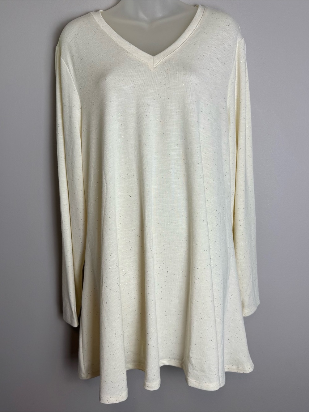 Lane Bryant Cream Gold Sparkle Knit V Neck Swing Tunic Top Size 22/24